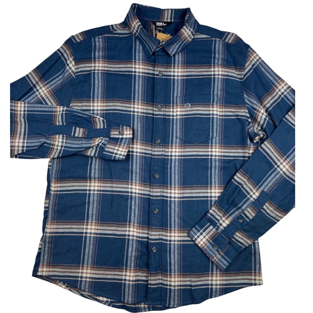 Eddie Bauer Mens Field Flannel Flex 2.0 Shirt Blue Plaid Long Sleeve Large NWT